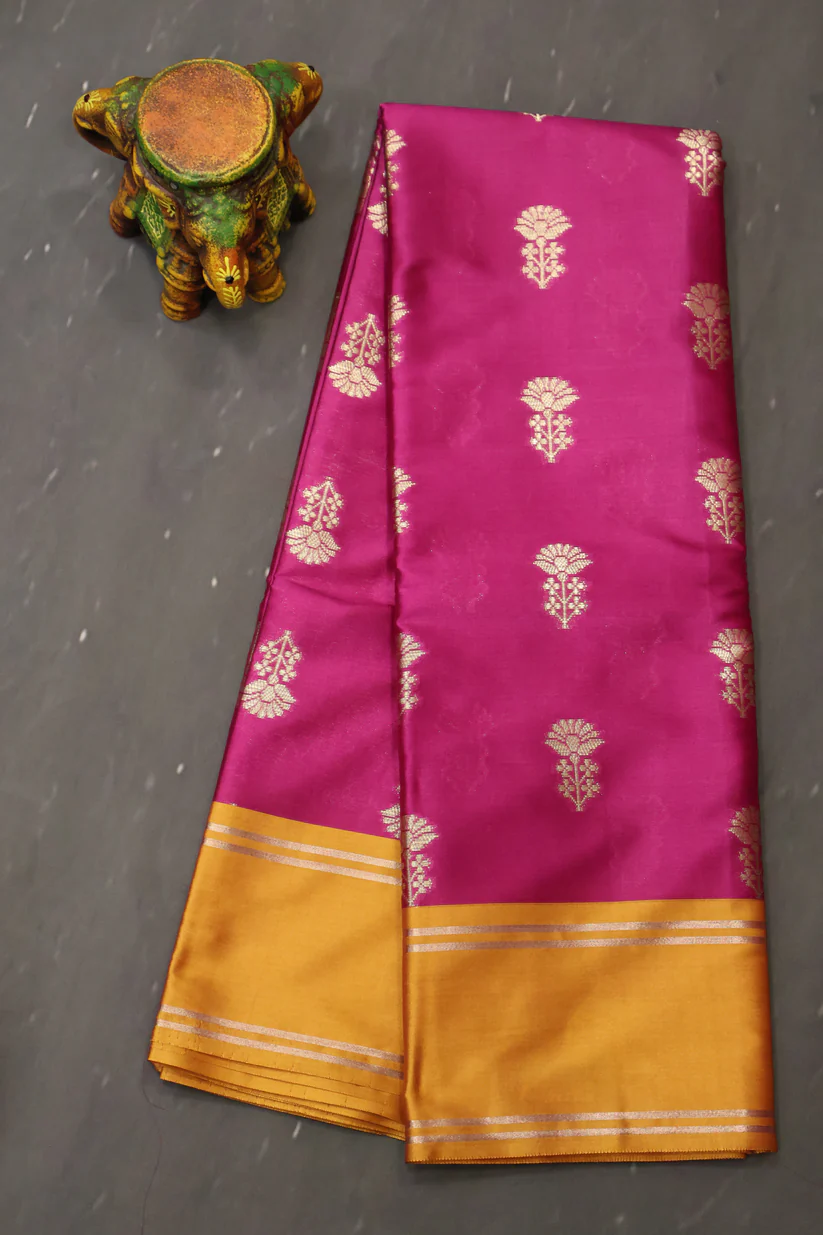 Semi Soft Silk Saree Pink Mustard